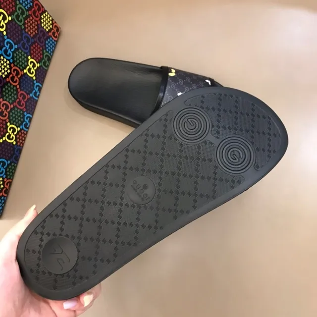 Gucci Disney Collaboration Slide Black Multicolor Monogram-Print Strap Mickey Mouse Motif Slippers 7