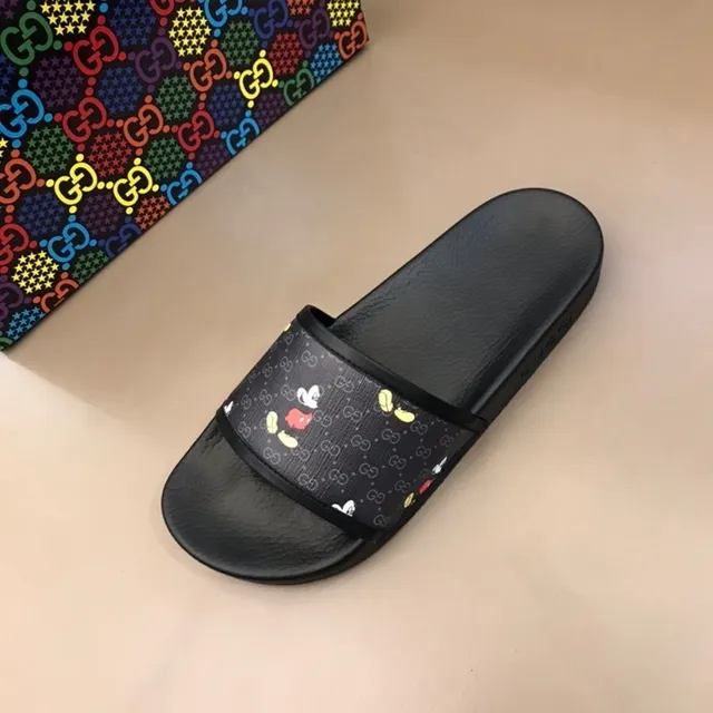 Gucci Disney Collaboration Slide Black Multicolor Monogram-Print Strap Mickey Mouse Motif Slippers 8
