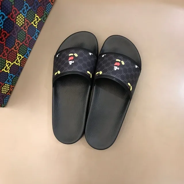 Gucci Disney Collaboration Slide Black Multicolor Monogram-Print Strap Mickey Mouse Motif Slippers 9