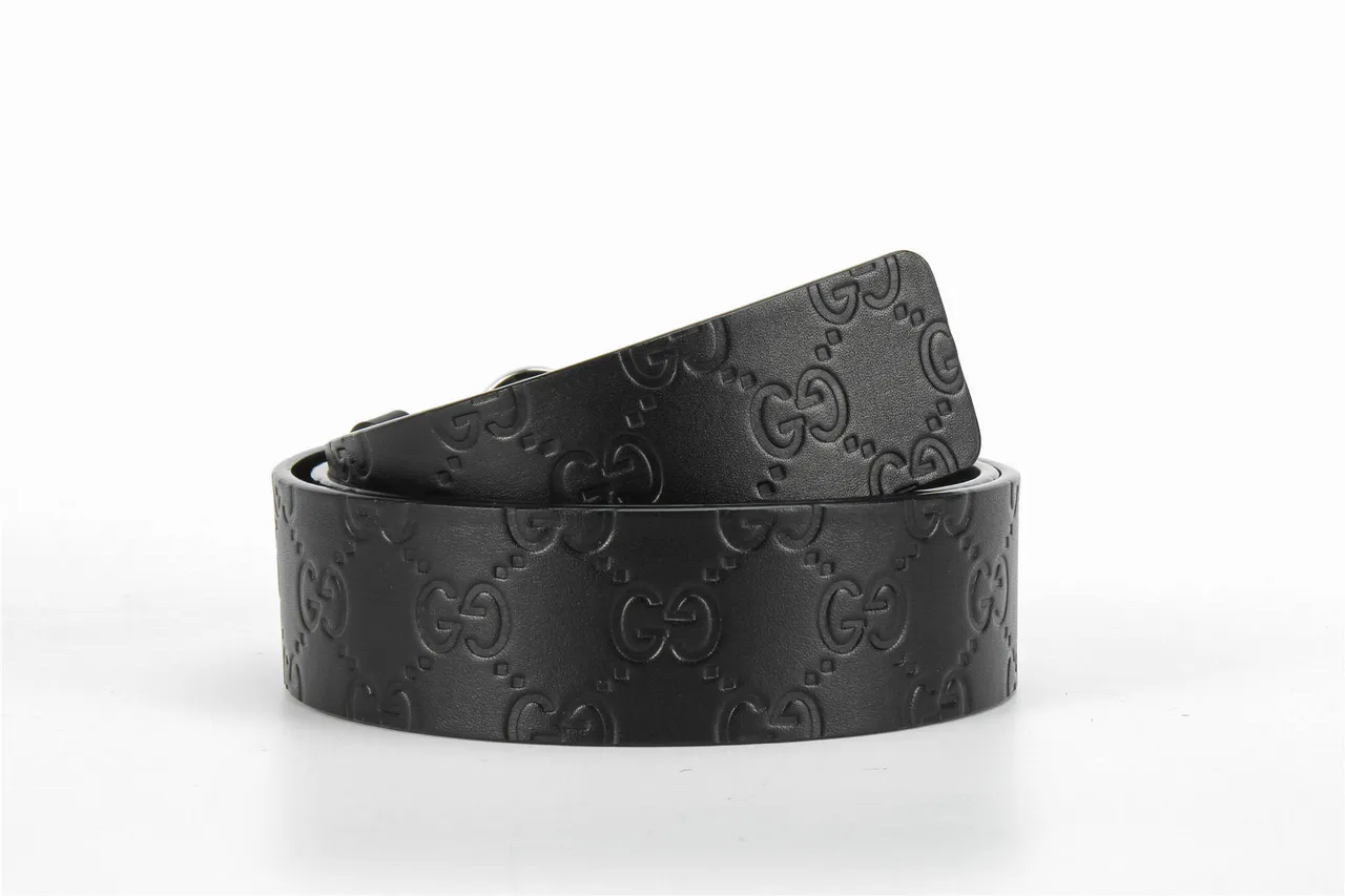 Cinto Gucci Double G Preto Prateado Embossed GG Monograma Polido Fecho Interlocking Leather Cinto de Couro 3