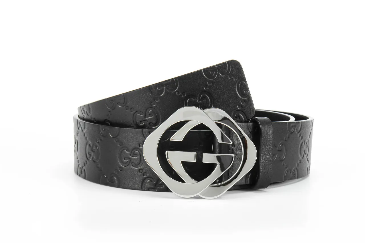 Cinto Gucci Double G Preto Prateado Embossed GG Monograma Polido Fecho Interlocking Leather Cinto de Couro 4