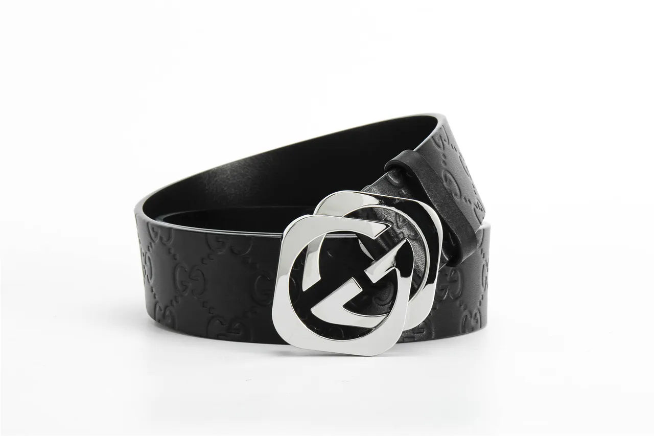 Cinto Gucci Double G Preto Prateado Embossed GG Monograma Polido Fecho Interlocking Leather Cinto de Couro 5