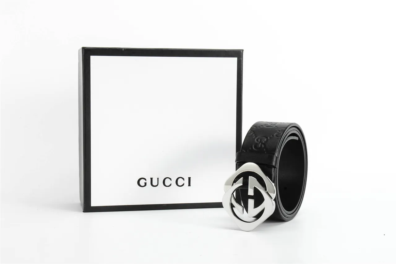 Cinto Gucci Double G Preto Prateado Embossed GG Monograma Polido Fecho Interlocking Leather Cinto de Couro 7