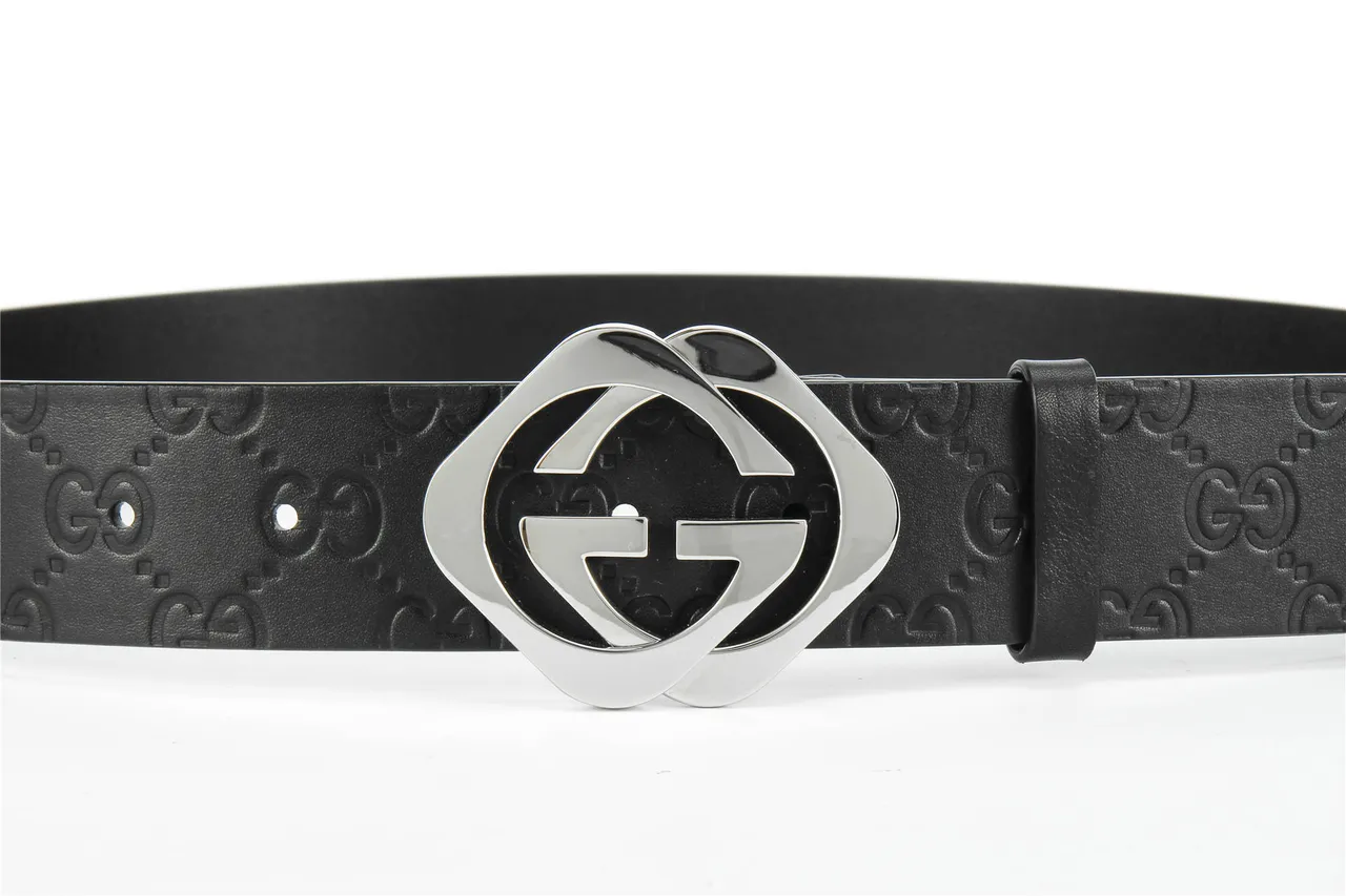 Cinto Gucci Double G Preto Prateado Embossed GG Monograma Polido Fecho Interlocking Leather Cinto de Couro 8