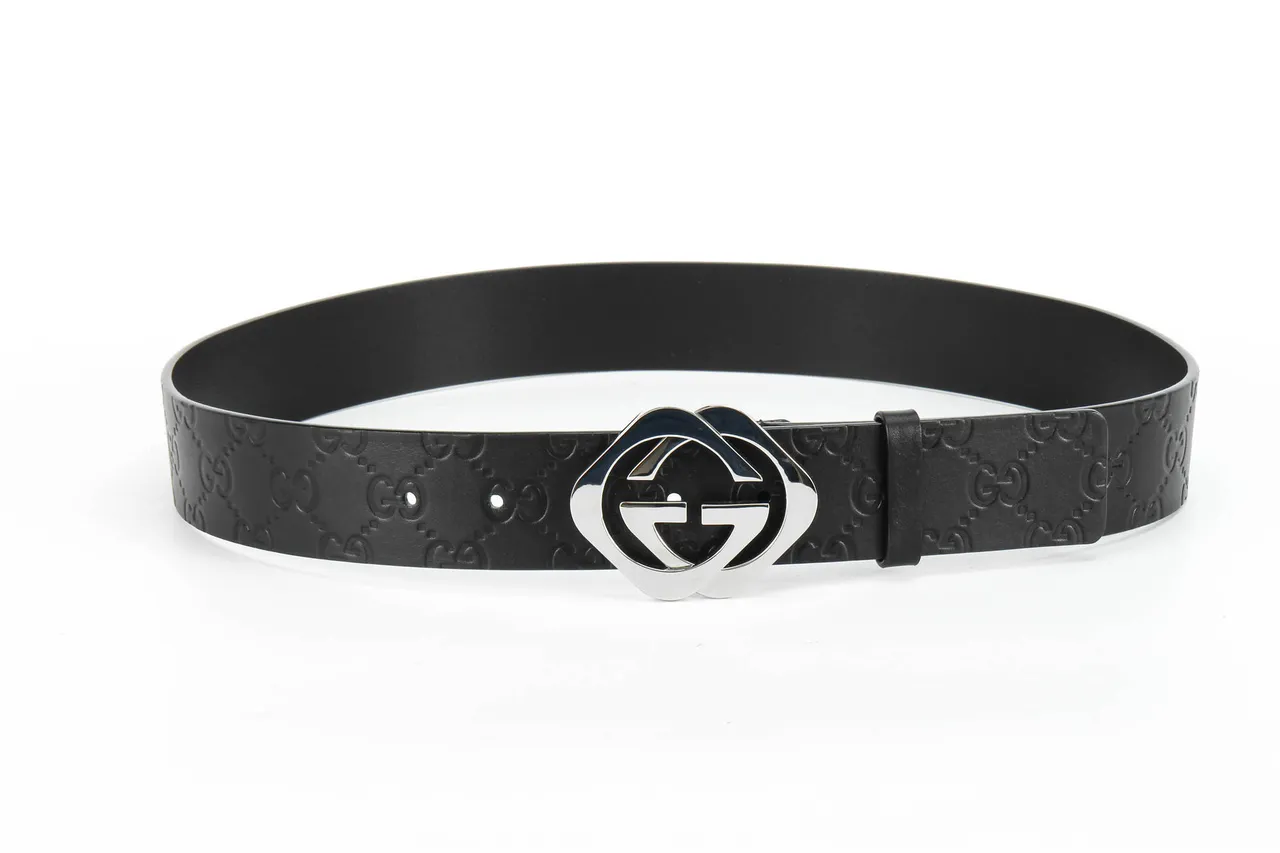 Cinto Gucci Double G Preto Prateado Embossed GG Monograma Polido Fecho Interlocking Leather Cinto de Couro 9