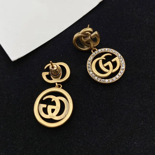 Gucci Double G Crystal Circle Drop Earrings 2