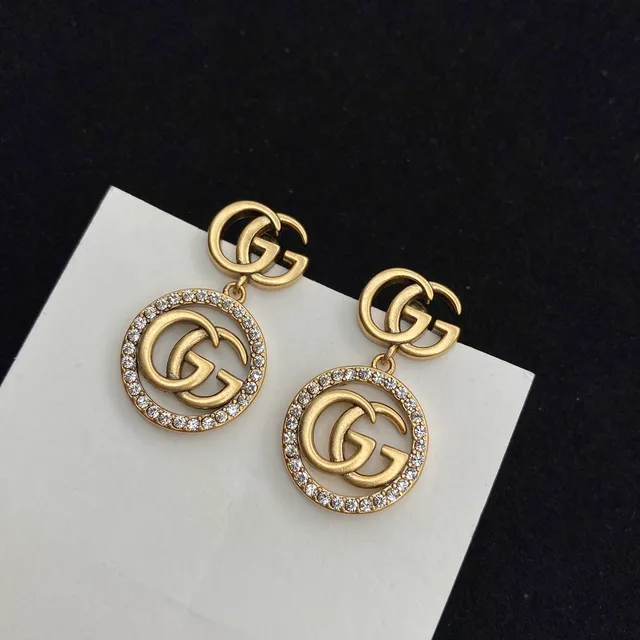 Gucci Double G Crystal Circle Drop Earrings 5