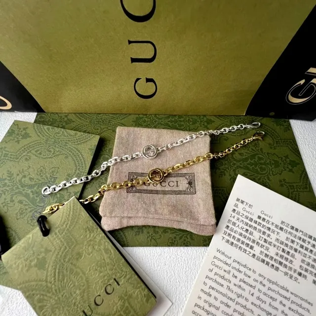 Gucci Double G Pendant Gold Silver Circular Curb Chain Necklace 5