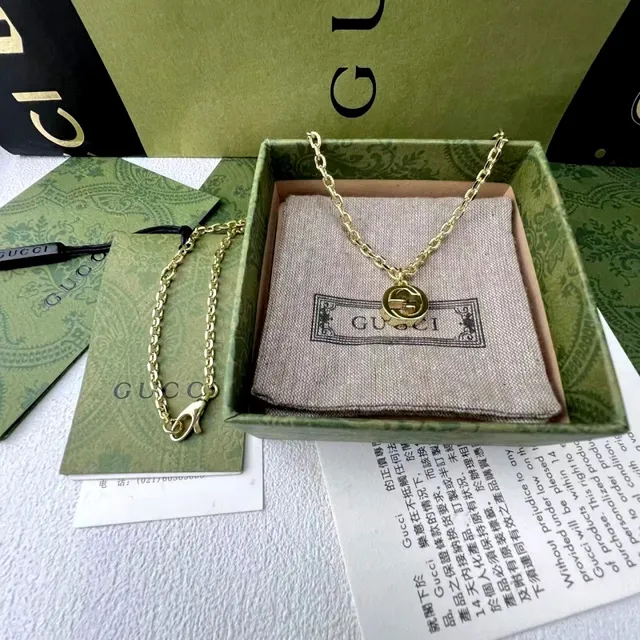 Gucci Double G Pendant Gold Silver Circular Curb Chain Necklace 6