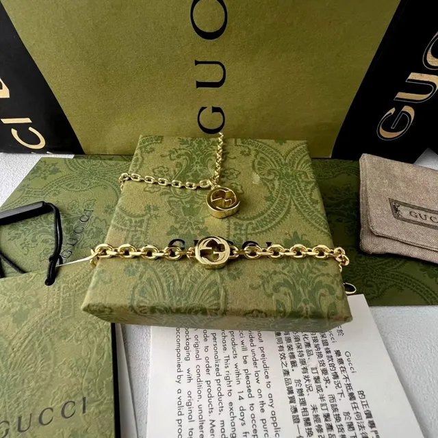 Gucci Double G Pendant Gold Silver Circular Curb Chain Necklace 8