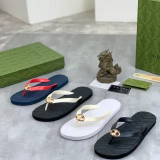 Gucci Double G थॉन्ग काला गोल्ड Chevron-Soled Interlocking Hardware स्लिपर