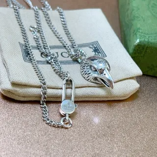 Gucci Eagle Head Pendant Silver Curb Chain Necklace