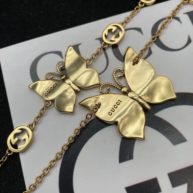 Gucci Enamel Butterfly and Interlocking G Charm Necklace 2