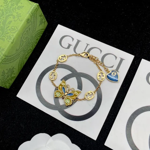 Gucci Enamel Butterfly and Interlocking G Charm Necklace 5