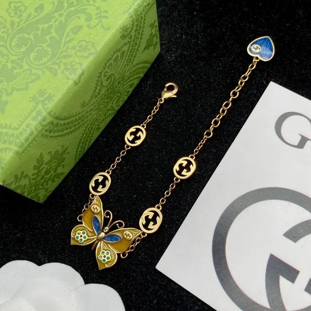 Gucci Enamel Butterfly and Interlocking G Charm Necklace 7