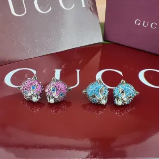 Gucci Fox-Head Pavé Crystal and Pearl Stud Earrings