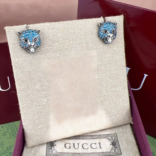 Gucci Fox-Head Pavé Crystal and Pearl Stud Earrings 4