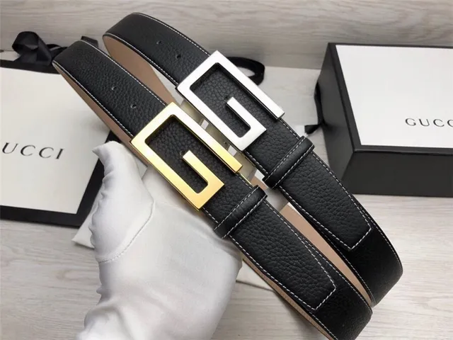 Ceinture Gucci G-Buckle Noire Dorée Texturée Contraste Couture Blanche Cuir 2