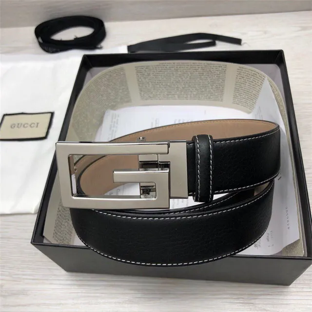 Ceinture Gucci G-Buckle Noire Dorée Texturée Contraste Couture Blanche Cuir 3