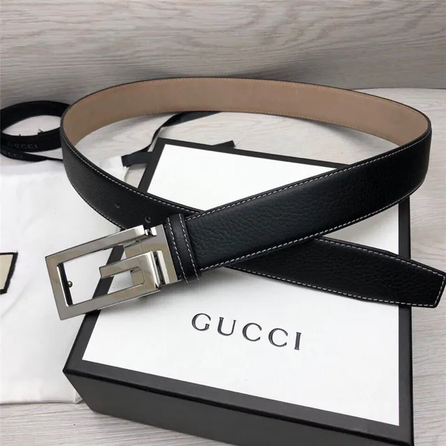 Ceinture Gucci G-Buckle Noire Dorée Texturée Contraste Couture Blanche Cuir 5
