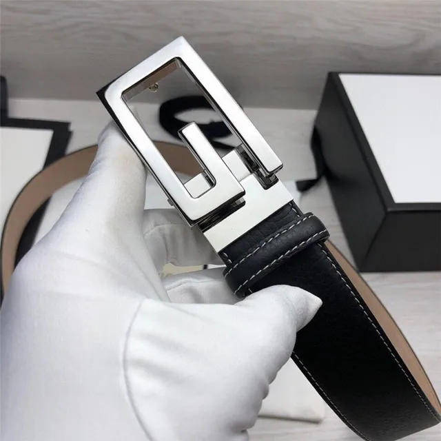 Ceinture Gucci G-Buckle Noire Dorée Texturée Contraste Couture Blanche Cuir 7