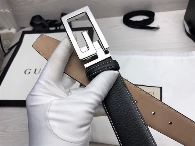 Ceinture Gucci G-Buckle Noire Dorée Texturée Contraste Couture Blanche Cuir 8