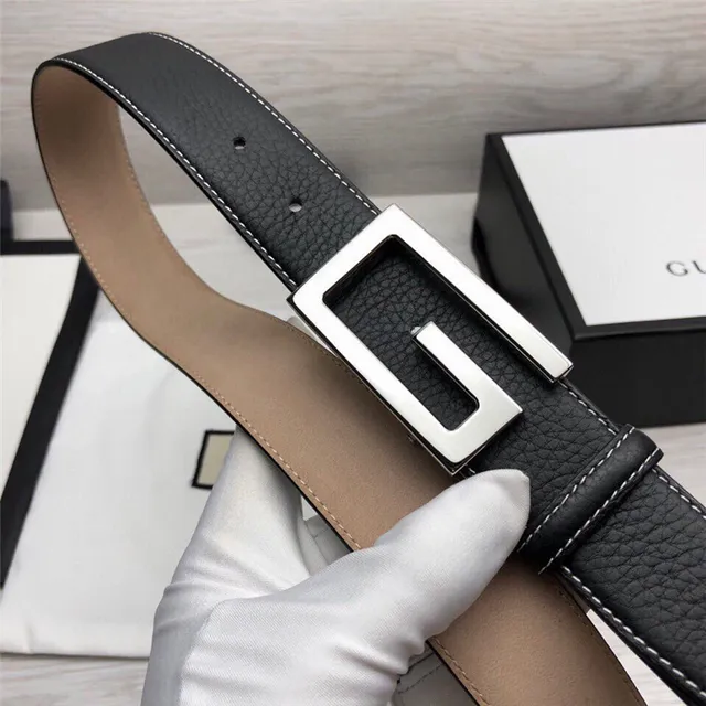 Ceinture Gucci G-Buckle Noire Dorée Texturée Contraste Couture Blanche Cuir 9