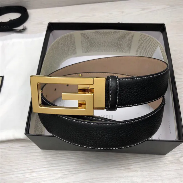 Ceinture Gucci G-Buckle Noire Dorée Texturée Contraste Couture Blanche Cuir 12