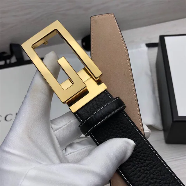 Ceinture Gucci G-Buckle Noire Dorée Texturée Contraste Couture Blanche Cuir 13