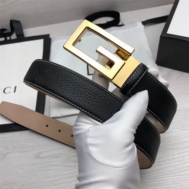 Ceinture Gucci G-Buckle Noire Dorée Texturée Contraste Couture Blanche Cuir 14