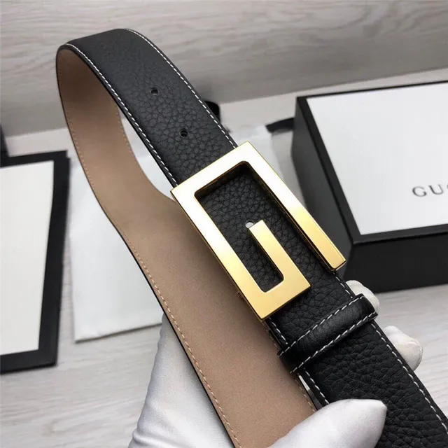 Ceinture Gucci G-Buckle Noire Dorée Texturée Contraste Couture Blanche Cuir 15