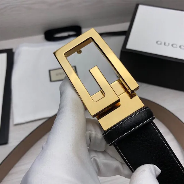 Ceinture Gucci G-Buckle Noire Dorée Texturée Contraste Couture Blanche Cuir 17