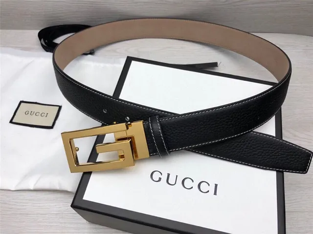 Ceinture Gucci G-Buckle Noire Dorée Texturée Contraste Couture Blanche Cuir 18