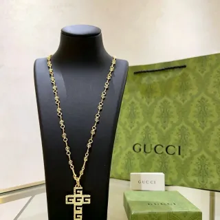 Gucci GG Cross Pendant Gold-Tone Chain Necklace