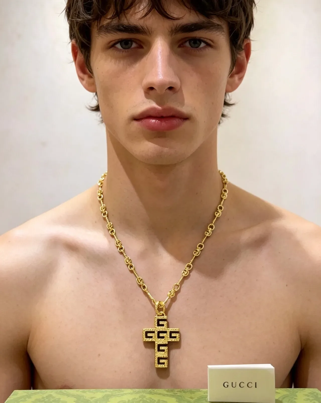 Gucci GG Cross Pendant Gold-Tone Chain Necklace 9