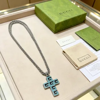 Gucci GG Cross 绿松石珐琅银调项链