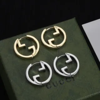 Gucci GG Hoop Gold Silver Interlocking G Logo Hinged Earrings