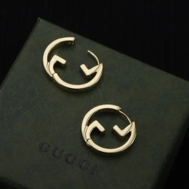 Gucci GG Hoop Gold Silver Interlocking G Logo Hinged Earrings 2