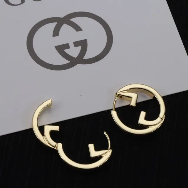 Gucci GG Hoop Gold Silver Interlocking G Logo Hinged Earrings 3