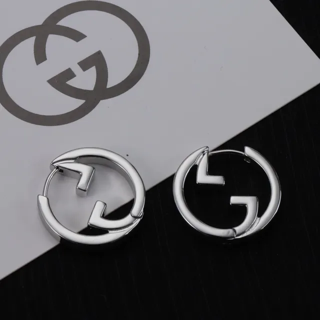 Gucci GG Hoop Gold Silver Interlocking G Logo Hinged Earrings 5