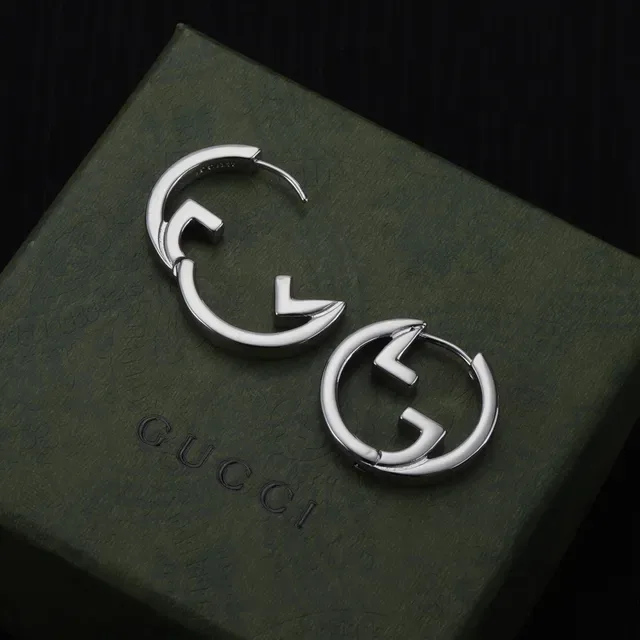 Gucci GG Hoop Gold Silver Interlocking G Logo Hinged Earrings 6