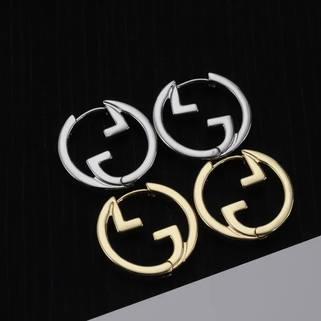 Gucci GG Hoop Gold Silver Interlocking G Logo Hinged Earrings 7