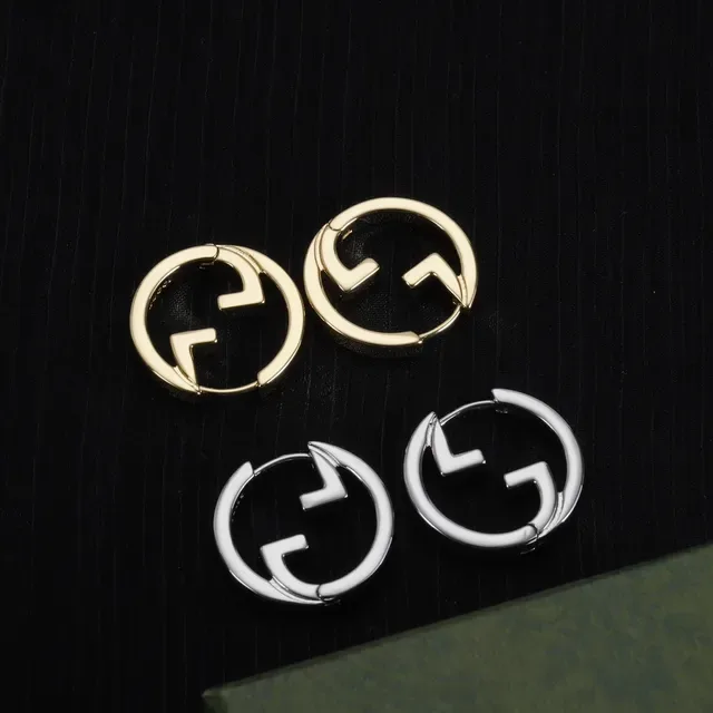 Gucci GG Hoop Gold Silver Interlocking G Logo Hinged Earrings 9