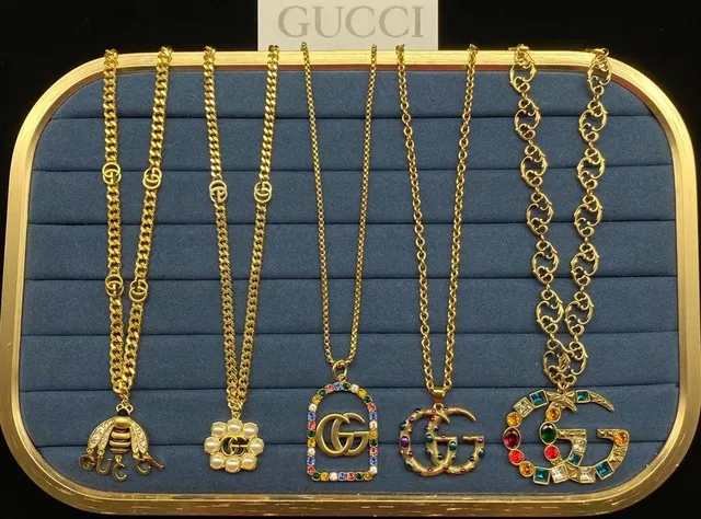 Gucci GG Logo and Bee Motif Gold-Tone Multicolor Crystal Pearl Necklaces 1