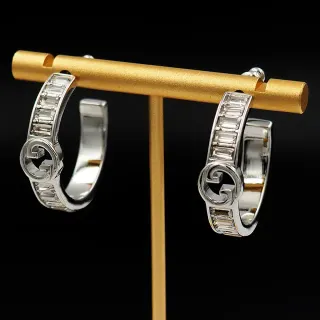 Gucci GG Marmont Baguette-Cut Stone Hoop Earrings