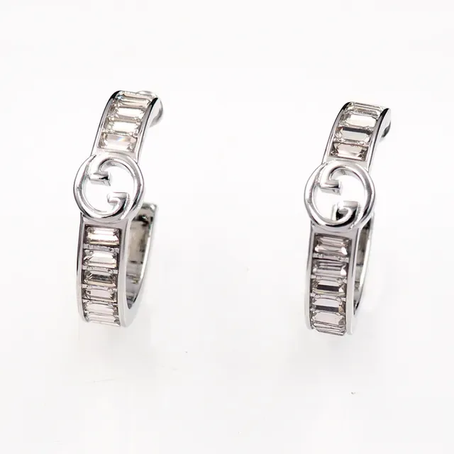 Gucci GG Marmont Baguette-Cut Stone Hoop Earrings 2