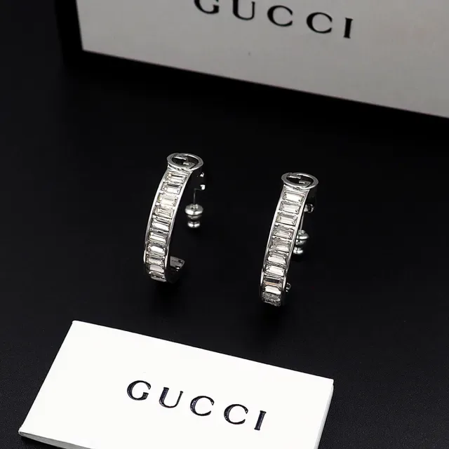 Gucci GG Marmont Baguette-Cut Stone Hoop Earrings 3