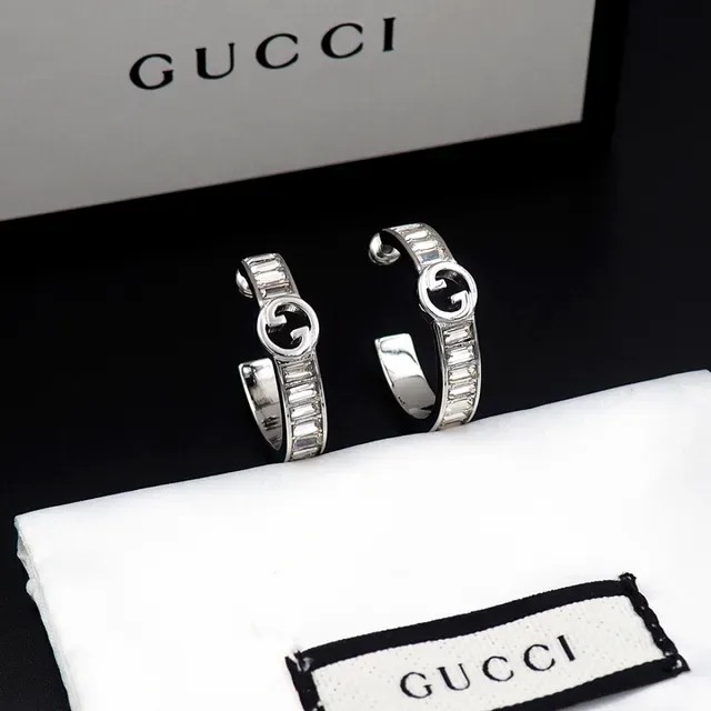 Gucci GG Marmont Baguette-Cut Stone Hoop Earrings 4