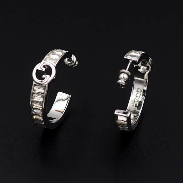 Gucci GG Marmont Baguette-Cut Stone Hoop Earrings 5