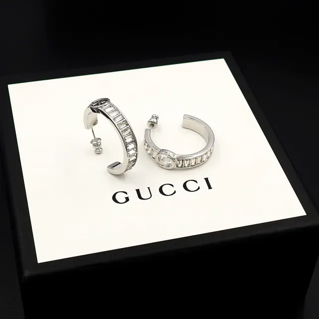Gucci GG Marmont Baguette-Cut Stone Hoop Earrings 7